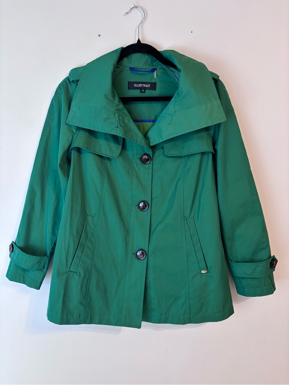 Ellen Tracy Kelly Green Lightweight Rain Jacket Coat Petite Small PS